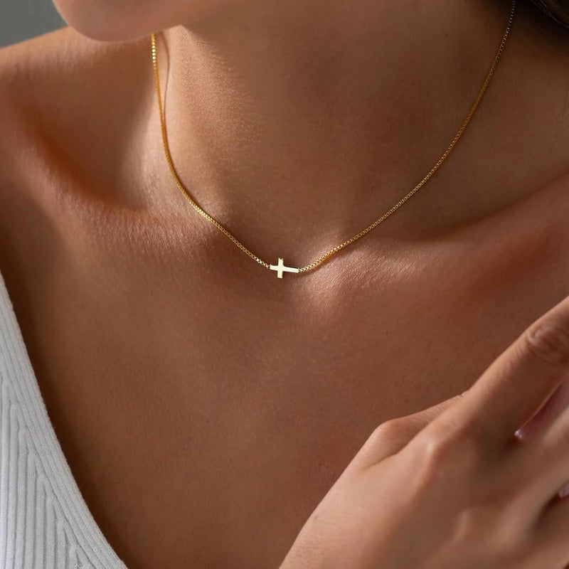 Rotnso Cross Necklace for Women 14K Gold Silver Plated Dainty Small Cross Pendant Choker Simple Trendy Cute Cross Charm Chain Necklace Easter Basket Stuffers Baptism Religious Faith Jewelry Gift - Image 1